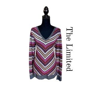 The Limited NWT Chevron Striped V Neck Preppy Y2K Wool Blend Pullover Sweater XL